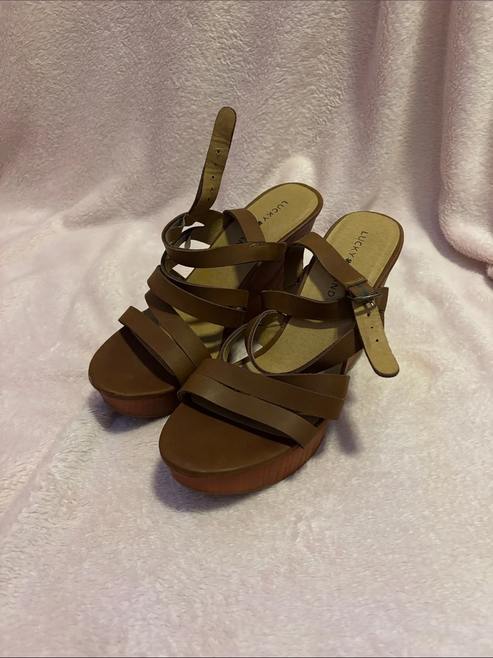 Lucky Brand Brown Leather Multi-Strap Platform Sandals